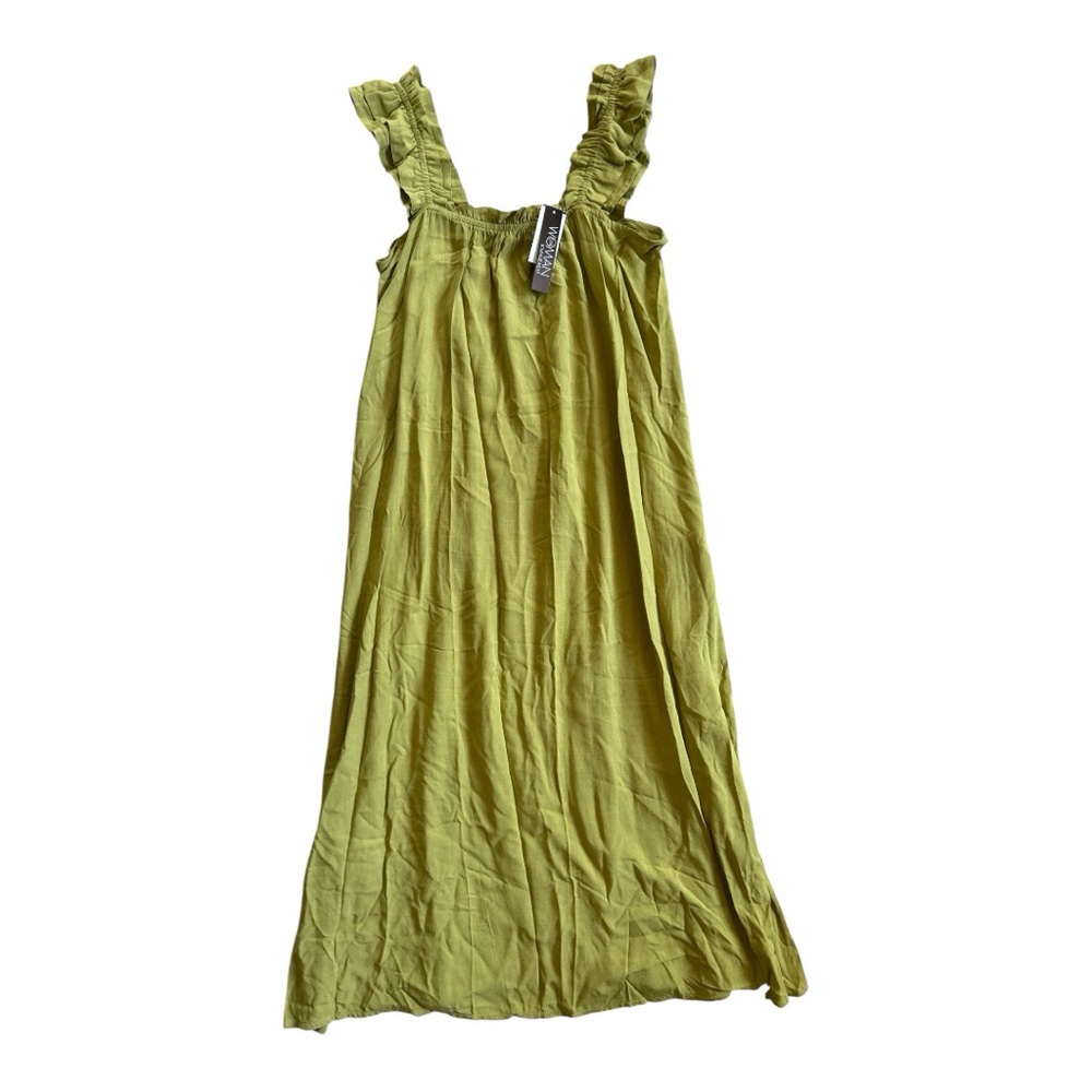 NWT Elegant Olive Maxi Dress with Ruffled Straps
